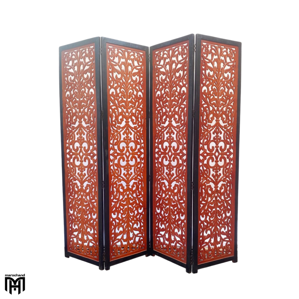 1 Moroccan Mid Century Mesh Design Wooden Partition | Self-Standing Room Divider