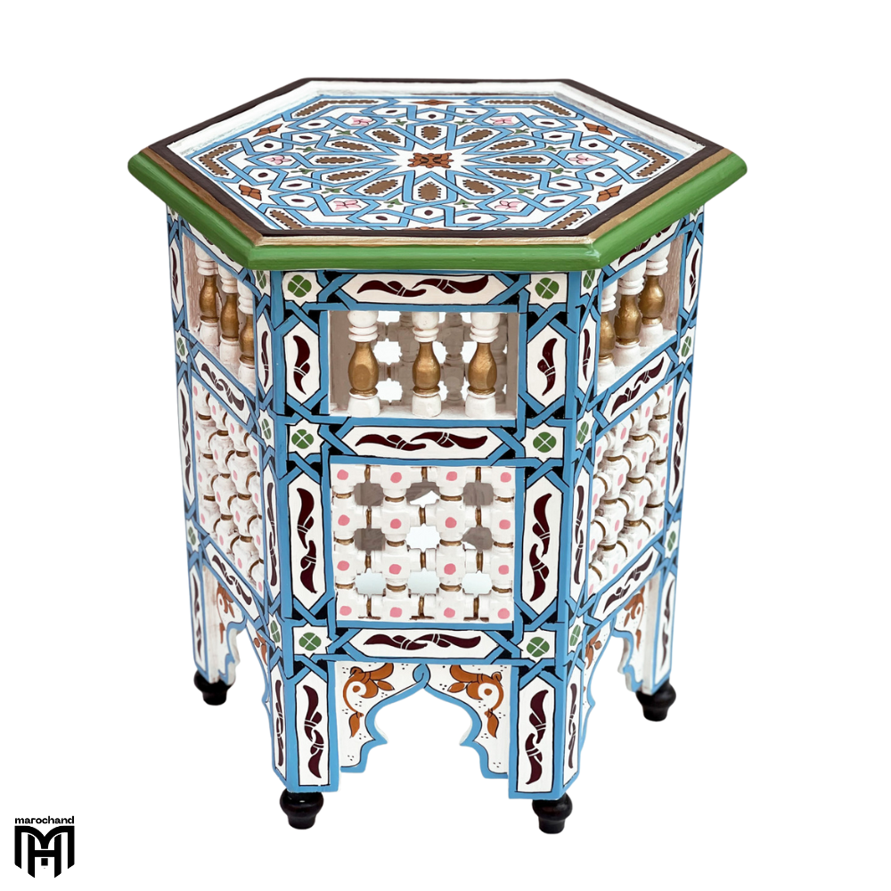 1 Moroccan Arabic Hand-Painted BYAD Table | Artisan Wood Coffee & Side Table