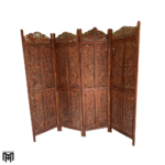 Moroccan Hand Carved Floral Teakwood Room Divider | Free Standing Folding Wood Panel