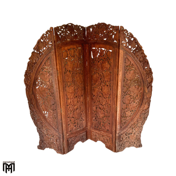 Moroccan Spanish Flora Design Teakwood Screen | Standing Folding Room Divider Panel