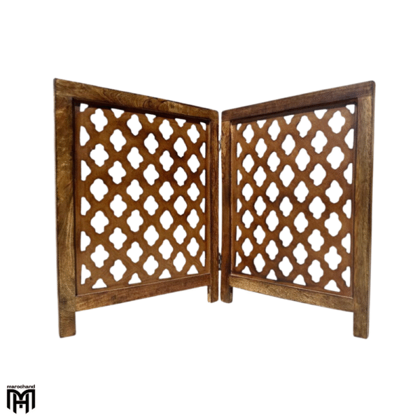 Moroccan Mid-Century Modern Brown Wood Room Divider | Handmade Pet & Baby Partition Screen