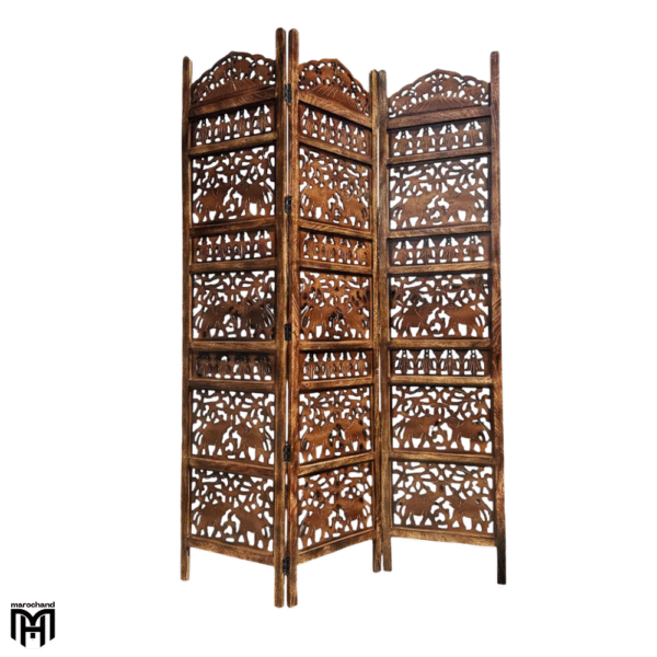 Moroccan Elephants Design Wooden Room Divider | Handmade Folding Partition Screen