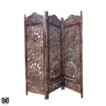 Moroccan Handmade Lotus Wood Room Divider | Brown Folding Partition Screen