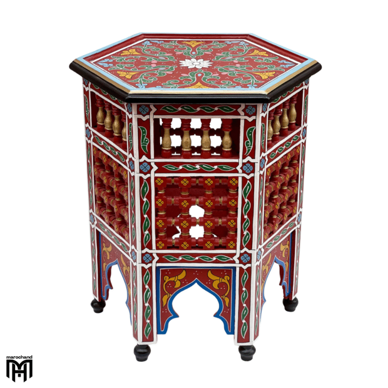 Moroccan Hand-Painted NIHAL Side Table | Artisan Wood Coffee & Accent Table