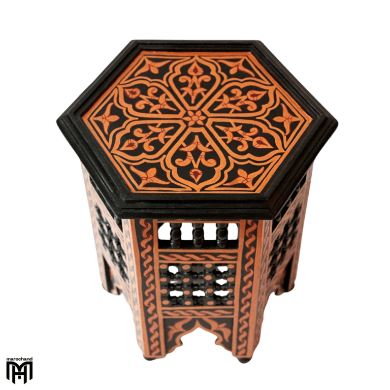 Moroccan Oriental Black KAHAL Side Table | Handcrafted Wood Coffee Table