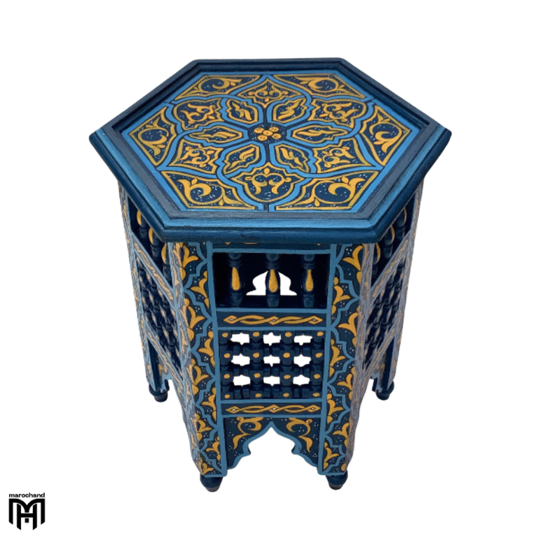 Moroccan Oriental ZARGITA Blue Side Table | Handcrafted Wood Coffee Table
