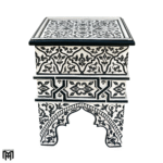 Moroccan Oriental BAHTA Side Table | Black & White Hand-Painted Wood Table