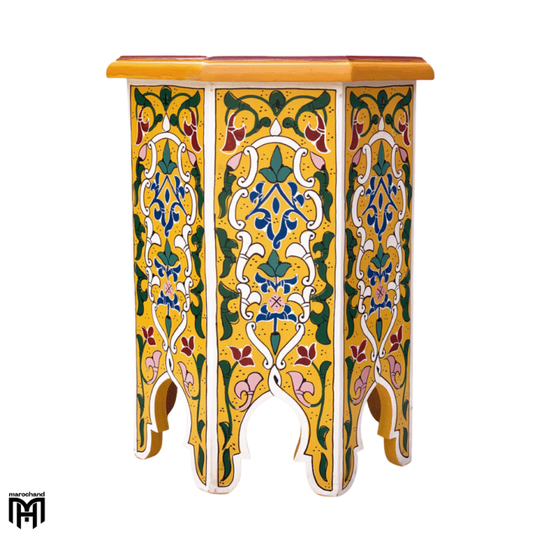 Moroccan KABORI Yellow Side Table | Handcrafted Wood Coffee & Accent Table