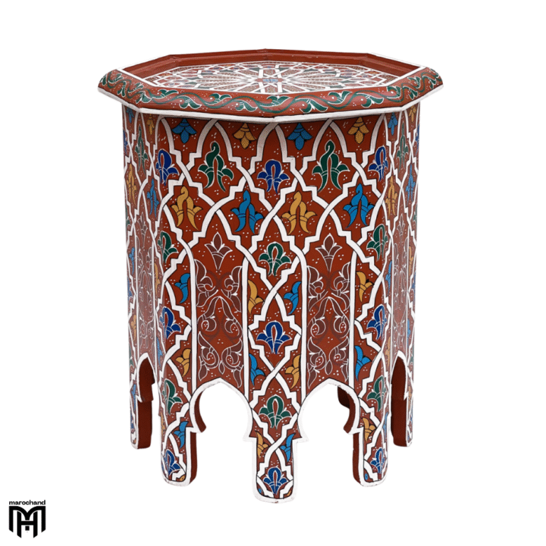Moroccan SELKAt Hand-Painted Side Table | Artisanal Wood Coffee & Tea Table