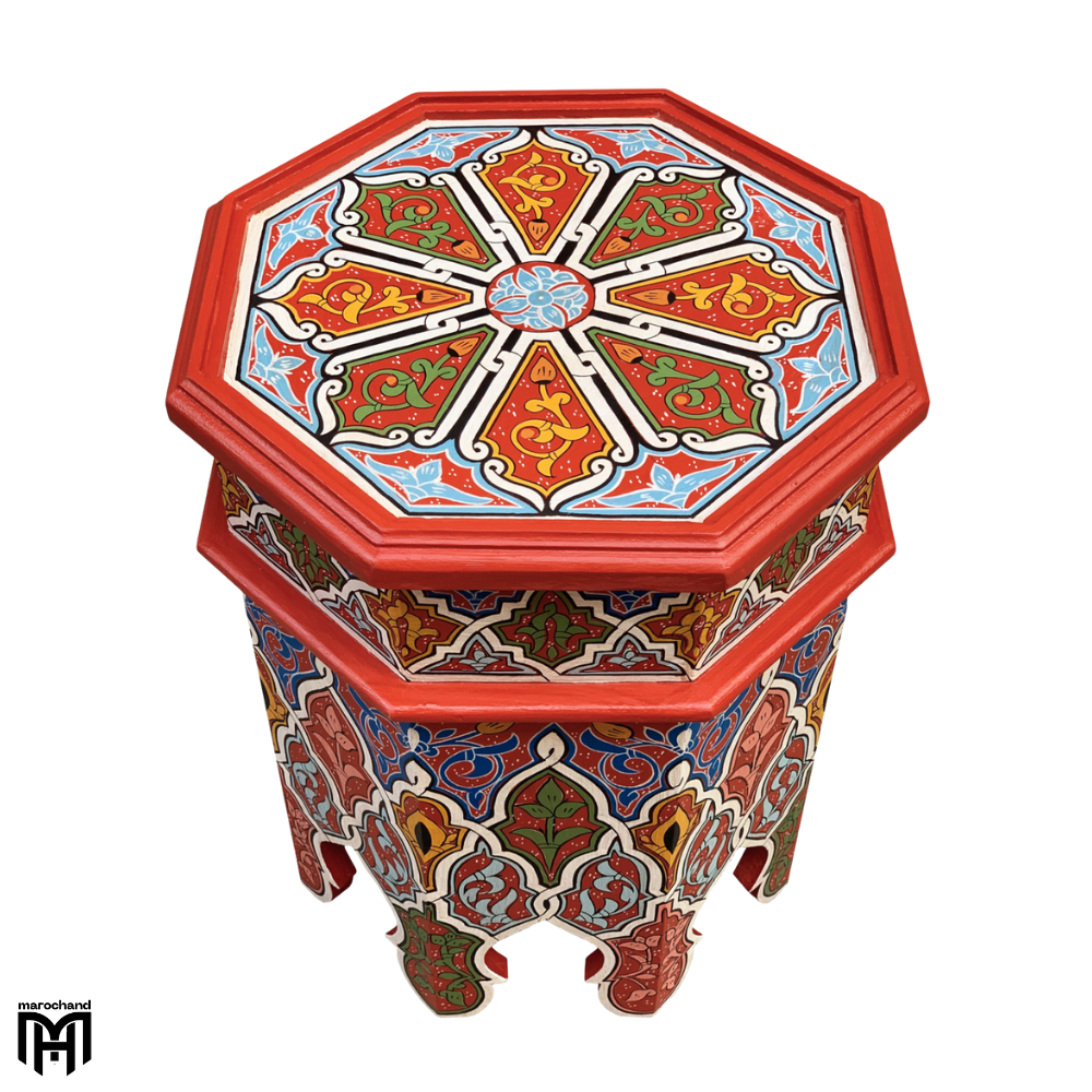 Moroccan HEDIA Hand-Painted Tea Table | Artisan Wood Coffee & Side Table