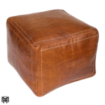 Moroccan Square Leather Seat Cushion | Cognac Ottoman Pouf & Floor Seat