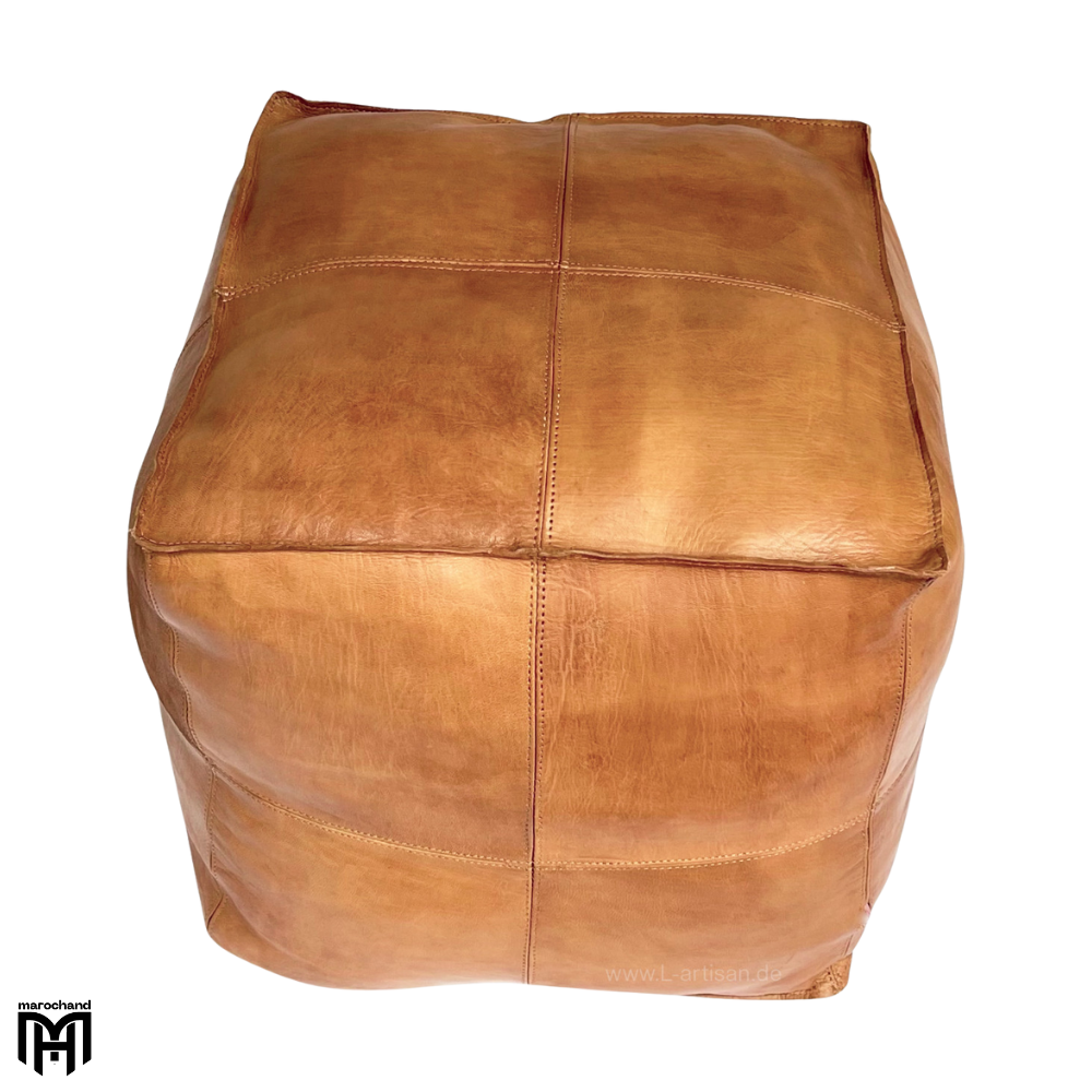 Moroccan MIKAD Floor Cushion | Cognac Leather Pouf & Seat