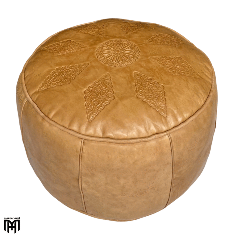 Moroccan SALE Natural Leather Seat Cushion | Handcrafted Poufs & Ottoman