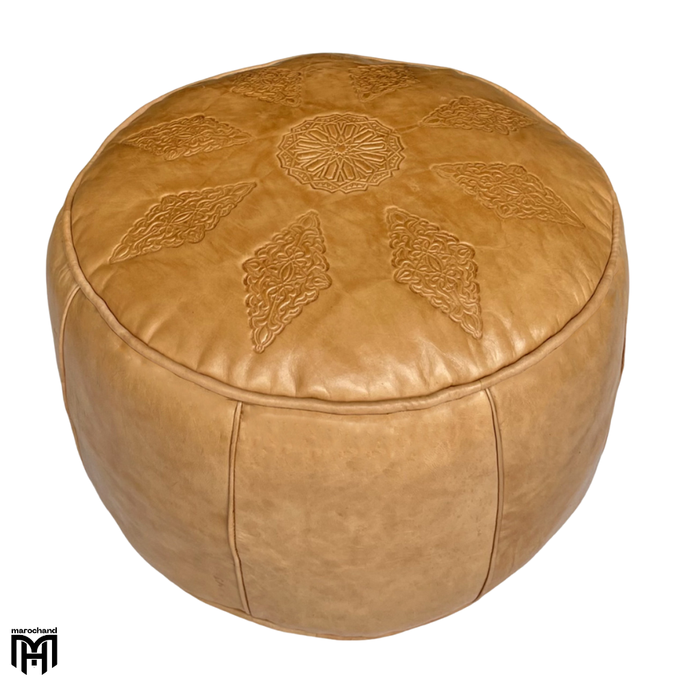Moroccan SALE Natural Leather Seat Cushion | Handcrafted Poufs & Ottoman