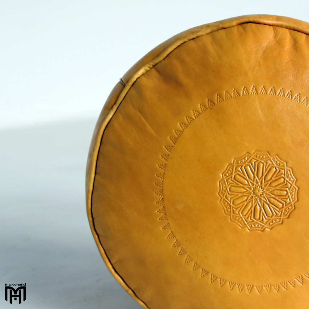 Moroccan Yellow Leather Seat Cushion | SALE Pouf Ottoman & Floor Seat