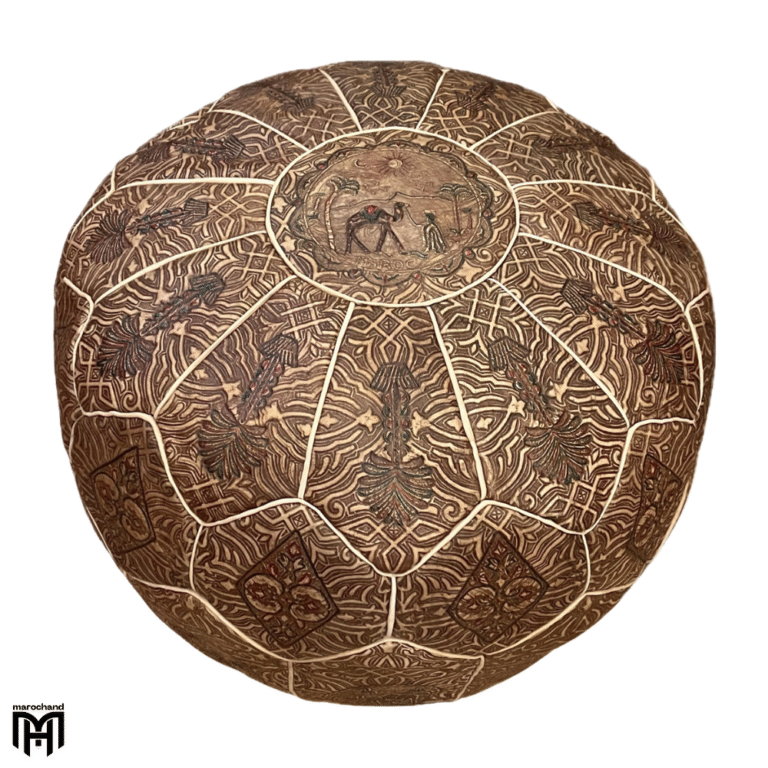 Moroccan KAMELLO Oriental Seat Cushion | Round Leather Pouf Ottoman