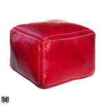Moroccan CARRÈ Leather Seat Cushion | Red Square Pouf Ottoman