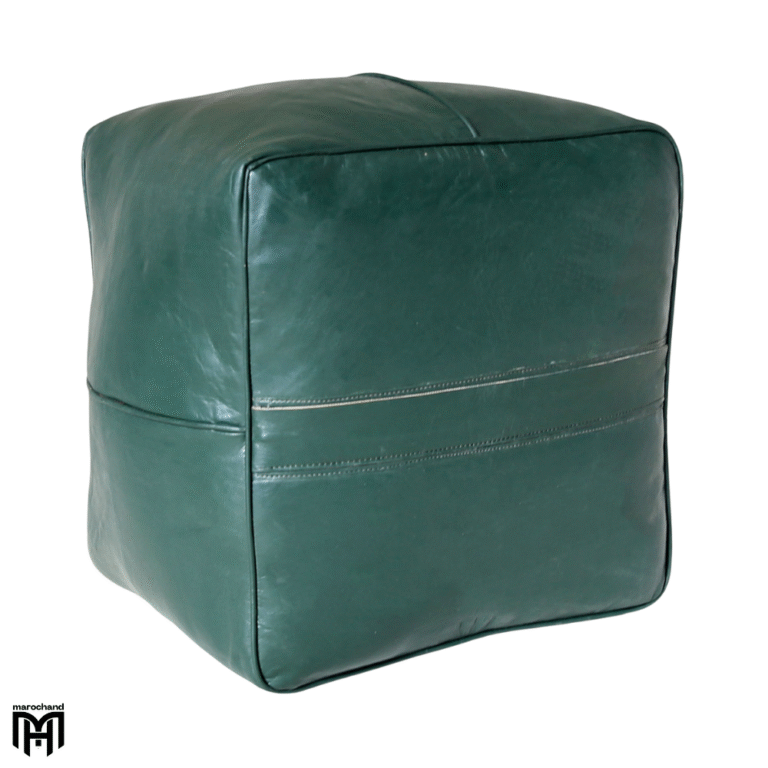 Moroccan CARRE Arabian Seat Cushion | Dark Green Square Leather Pouf