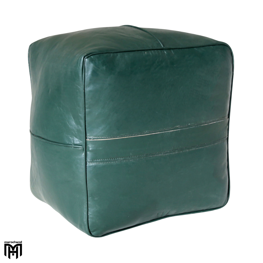 Moroccan CARRE Arabian Seat Cushion | Dark Green Square Leather Pouf