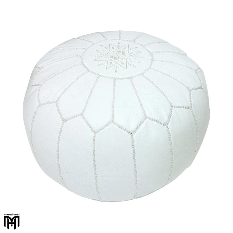 Moroccan RONDA Arabian Seat Cushion | White Leather Pouf