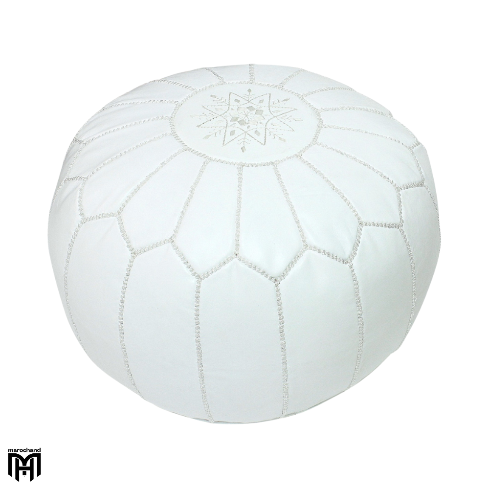 Moroccan RONDA Arabian Seat Cushion | White Leather Pouf
