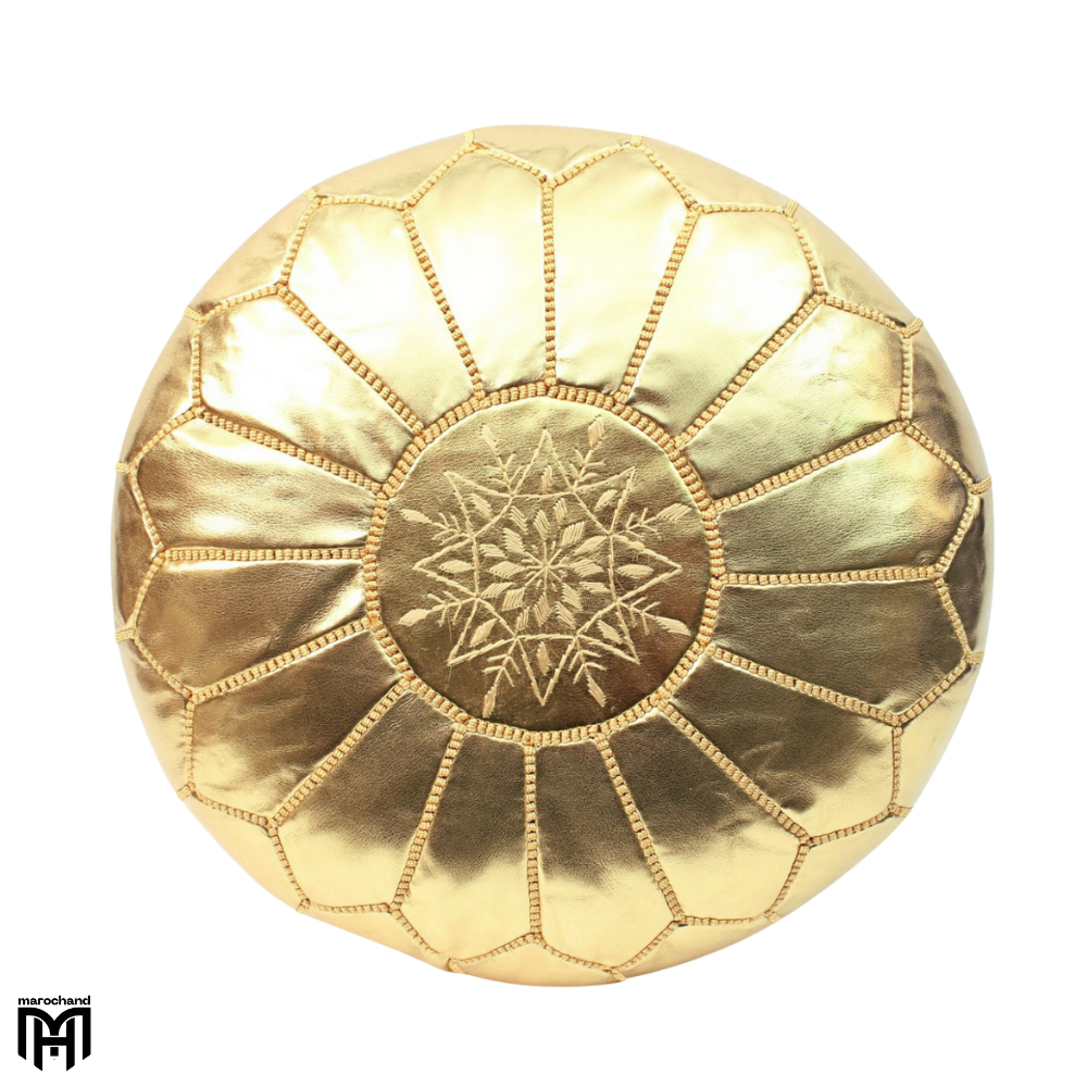 Moroccan RONDA Arabian Seat Cushion | Gold Leather Poufs