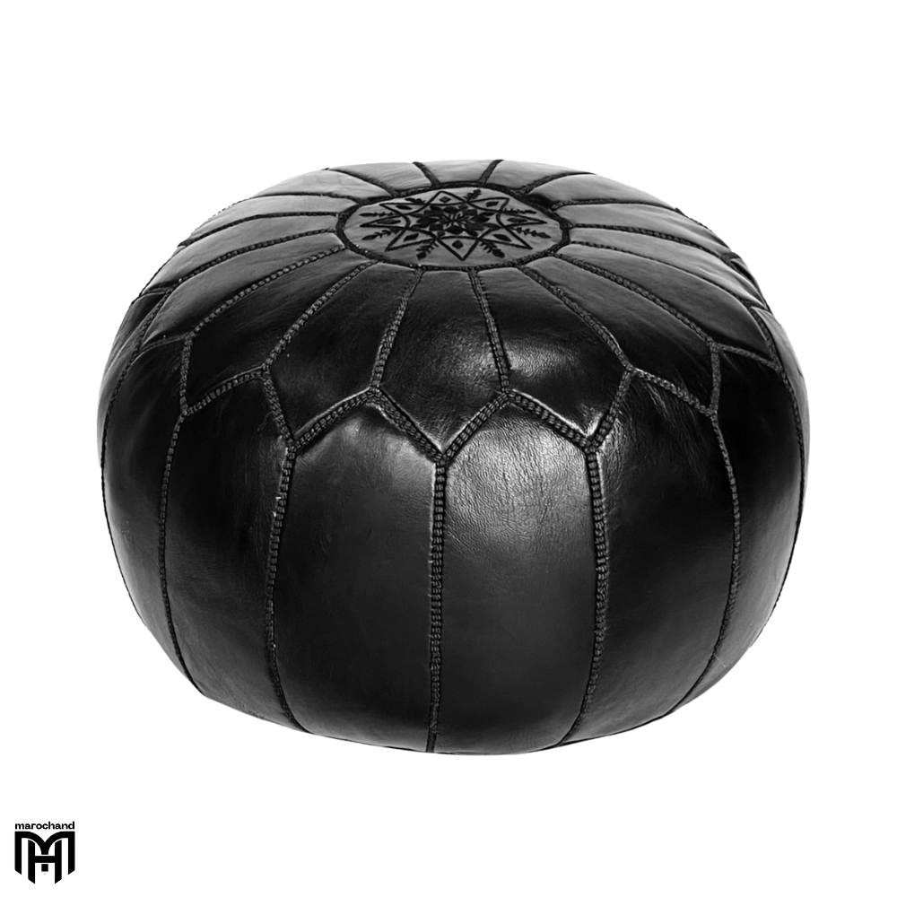 Moroccan RONDA Arabian Oriental Seat Cushion | Black Leather Poufs