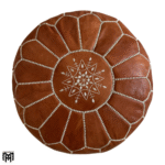 Moroccan RONDA Arabian Leather Seat Cushion | Cognac Leather Pouf