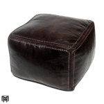 Moroccan Arabian Oriental Seat Cushion | Dark Brown Leather Poufs