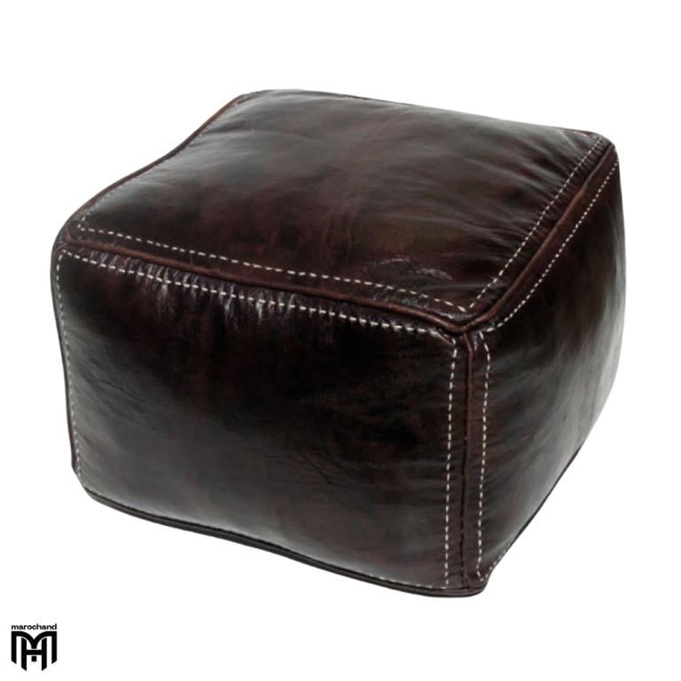 Moroccan Arabian Oriental Seat Cushion | Dark Brown Leather Poufs