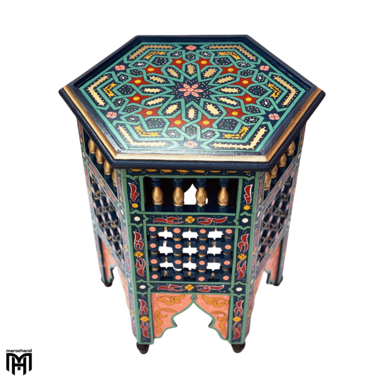 Moroccan Oriental SARGYA Side Table | Dark Blue Handcrafted Wood Table