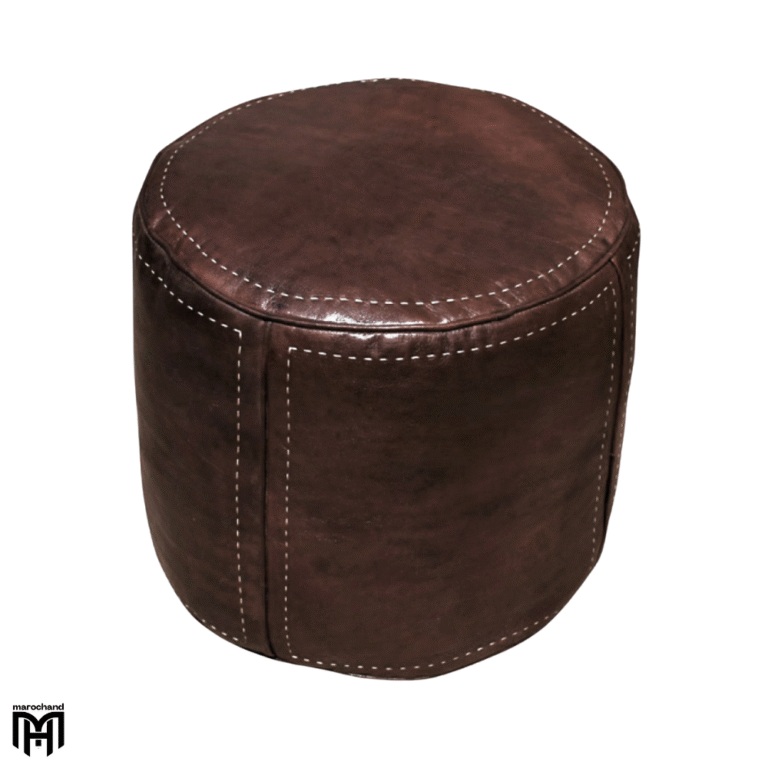 Moroccan Arabian Oriental Leather Seat Cushion | Dark Brown Leather Poufs