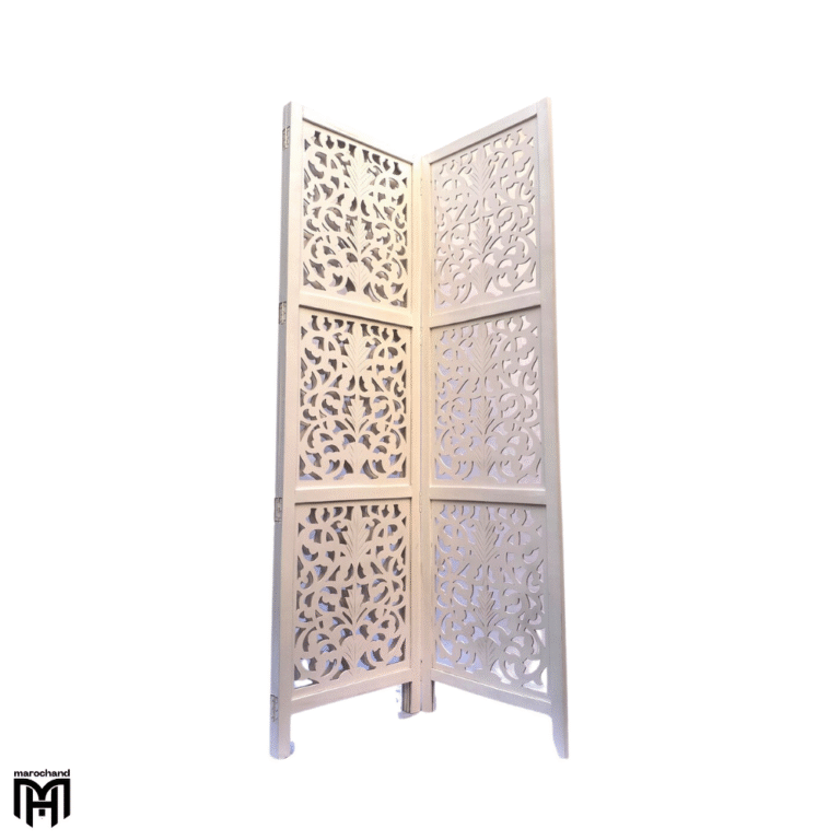 Moroccan Flower Style Wooden Room Divider | Handmade Folding Partition Screen