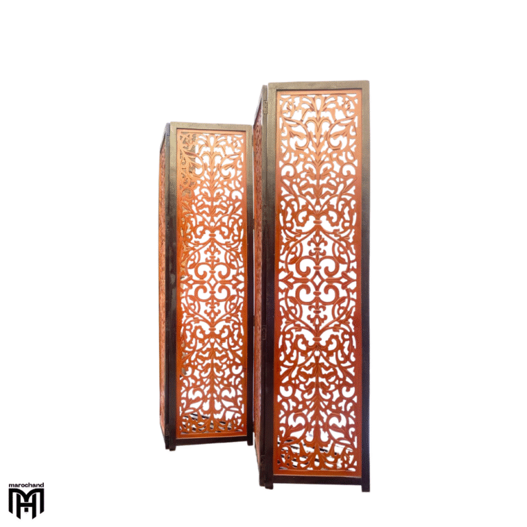 Moroccan Mid Century Mesh Design Wooden Partition | Self-Standing Room Divider