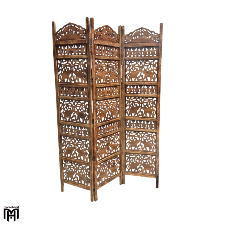 Moroccan Elephants Design Wooden Room Divider | Handmade Folding Partition Screen