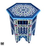 Moroccan Hand-Painted MANAL Blue Side Table | Artisan Wood Coffee & Accent Table