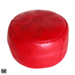 Moroccan SALÈ Red Leather Seat Cushion | Handcrafted Pouf & Ottoman