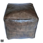Moroccan Square Leather Seat Cushion | Dark Brown Ottoman Pouf & Floor Seat