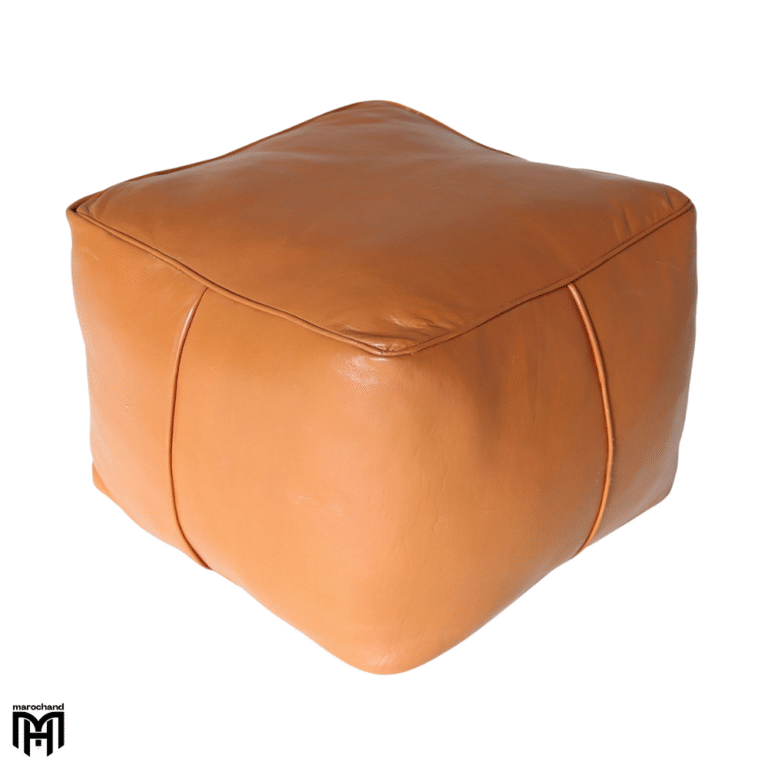 Moroccan CARRE Leather Seat Cushion | Brown Square Pouf Ottoman