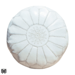 Moroccan RONDA Arabian Seat Cushion | White Leather Pouf