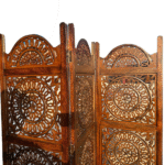 Moroccan Mid-Century Modern Brown Wood Room Divider | Carved Folding Screen