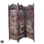Moroccan Handmade Lotus Wood Room Divider | Brown Folding Partition Screen