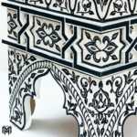 Moroccan Oriental BAHTA Side Table | Black & White Hand-Painted Wood Table