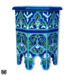 oroccan Blue Hand-Painted Side Table | Artisan Wood Coffee & Tea Table