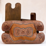 Moroccan RABATI-TARAZ Stool | Cognac Arabian Leather Ottoman & Seat