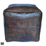 Moroccan Square Leather Seat Cushion | Dark Brown Ottoman Pouf & Floor Seat