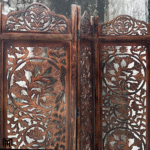 Moroccan Handmade Lotus Wood Room Divider | Brown Folding Partition Screen