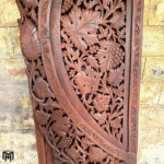 Moroccan Spanish Flora Design Teakwood Screen | Standing Folding Room Divider Panel