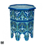 oroccan Blue Hand-Painted Side Table | Artisan Wood Coffee & Tea Table