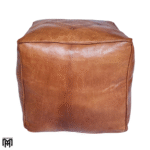 Moroccan MARRAKECH Square Leather Seat Cushion | Cognac Ottoman Pouf & Floor Seat